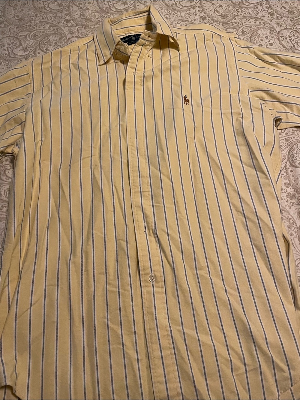 Ralph Lauren Yellow Shirt with Navy Stripe Button-Down